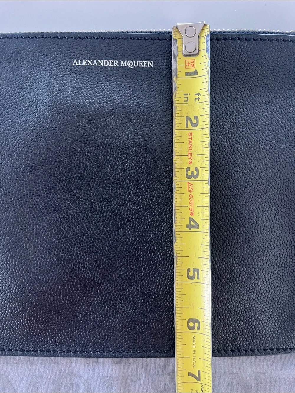 Alexander McQueen Rare Black Grained Leather Wristlet Pouch Clutch Like New